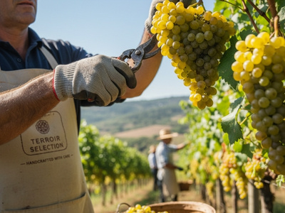 Weiße Rebsorten Wein Trauben werden beschnitten